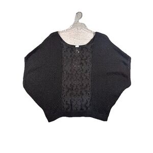 Free People Black Lace Sweater Sequin Size‎ M NWOT